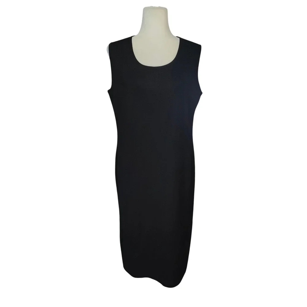 Misook Black Sleeveless Knit Sheath Dress Scoop Neck Midi LBD Career Work Size L - Picture 1 of 7